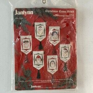 Vintage Janlynn Christmas Cross Stitch Santa Banner Ornaments Sealed 40-72 set 6